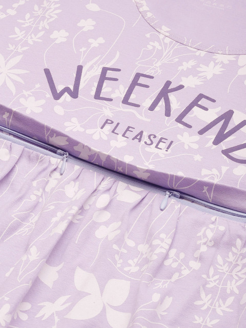 Zeyo Purple & White Floral Printed Cotton Maternity Top - Image 2