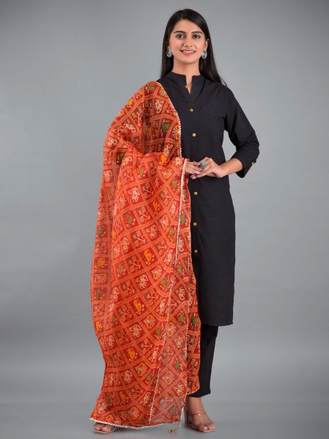 Apratim Multicoloured & Orange Printed Leheriya Dupatta - Image 3