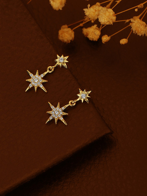 Carlton London 18k Gold Plated Cubic Zirconia Studded Star Shaped Drop Earring