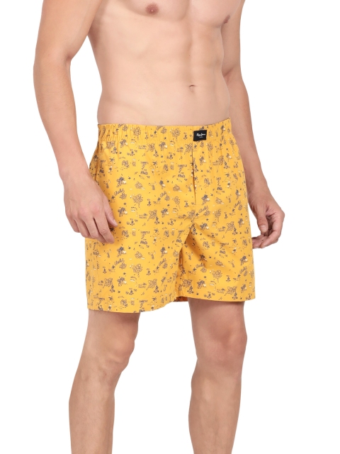 Pepe Jeans Men Gold-Colored & Blue Printed Pure Cotton Relaxed-Fit Boxer - Image 2