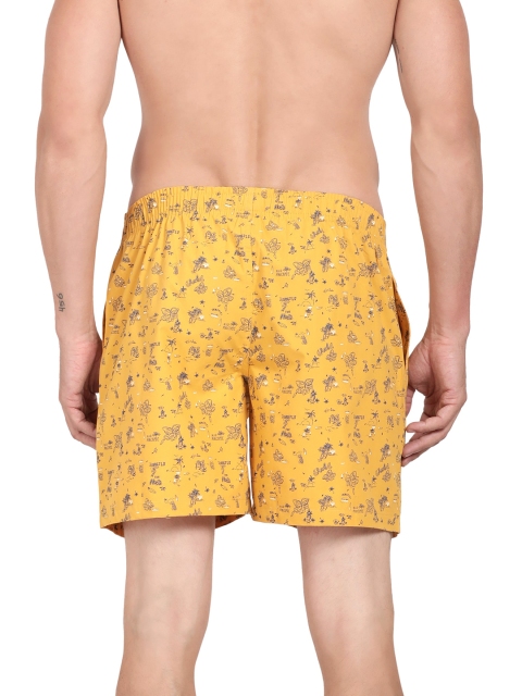 Pepe Jeans Men Gold-Colored & Blue Printed Pure Cotton Relaxed-Fit Boxer - Image 4