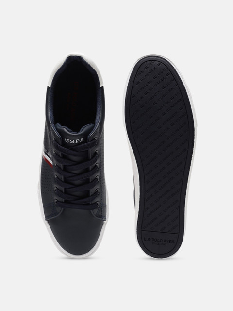 U S Polo Assn Men Navy Blue Perforations PU Sneakers - Image 5