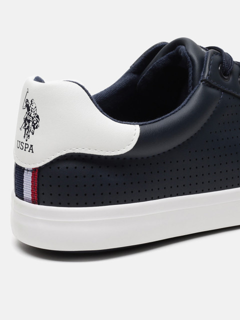 U S Polo Assn Men Navy Blue Perforations PU Sneakers - Image 8
