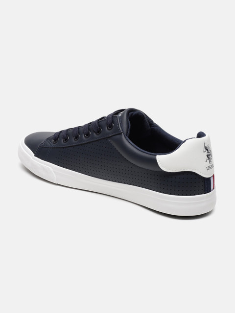 U S Polo Assn Men Navy Blue Perforations PU Sneakers - Image 3