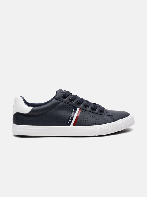 U S Polo Assn Men Navy Blue Perforations PU Sneakers - Image 4