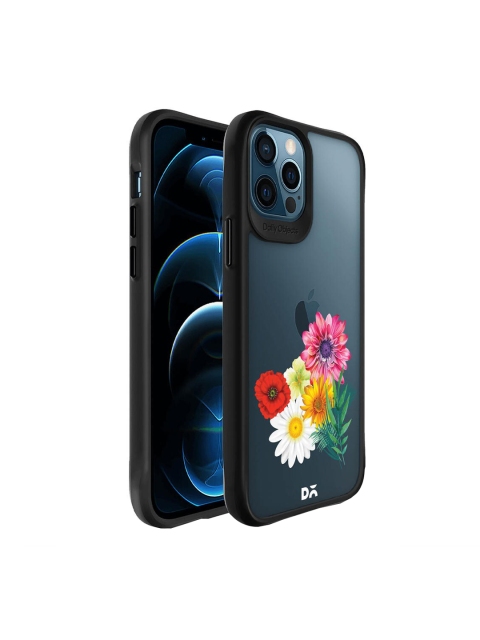 DailyObjects Transparent & Pink Printed Flowers Black Hybrid Clear iPhone 12 Pro Max Phone Back Case