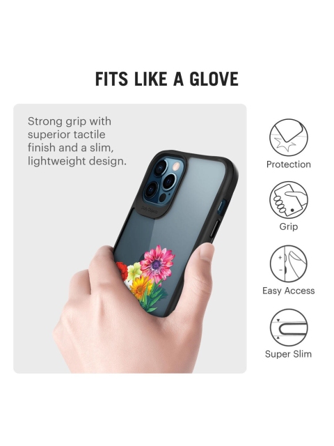 DailyObjects Transparent & Pink Printed Flowers Black Hybrid Clear iPhone 12 Pro Max Phone Back Case - Image 4