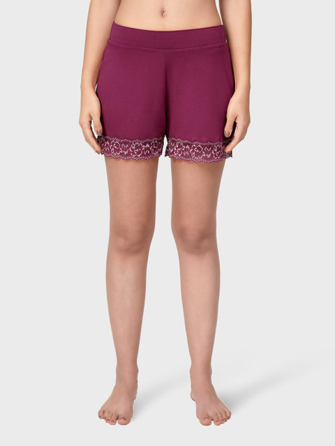 Amante Women Maroon & Silver-Toned Lounge Shorts