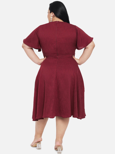 wild U Plus Size Maroon Satin Midi Dress - Image 4
