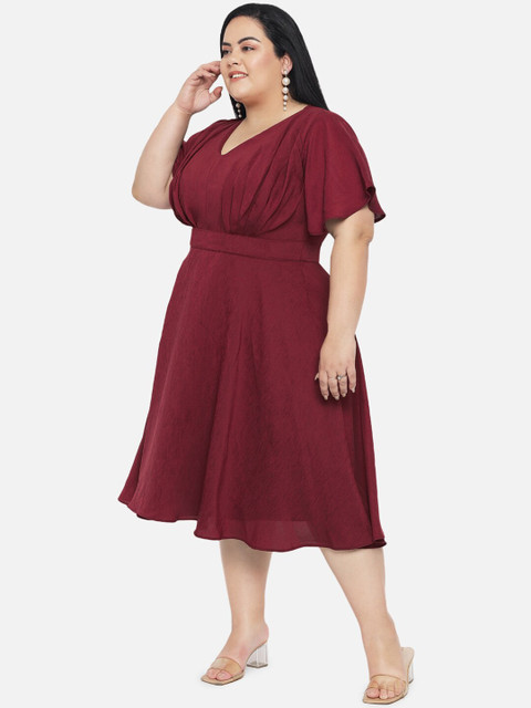 wild U Plus Size Maroon Satin Midi Dress - Image 3