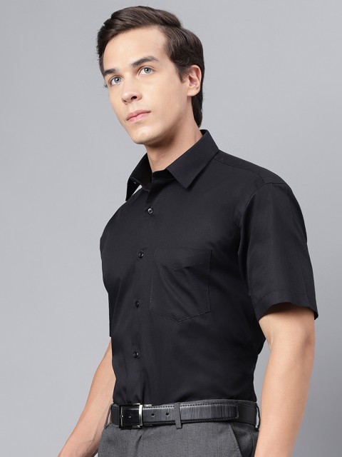 Hancock Men Black Slim Fit Solid Formal Shirt - Image 3