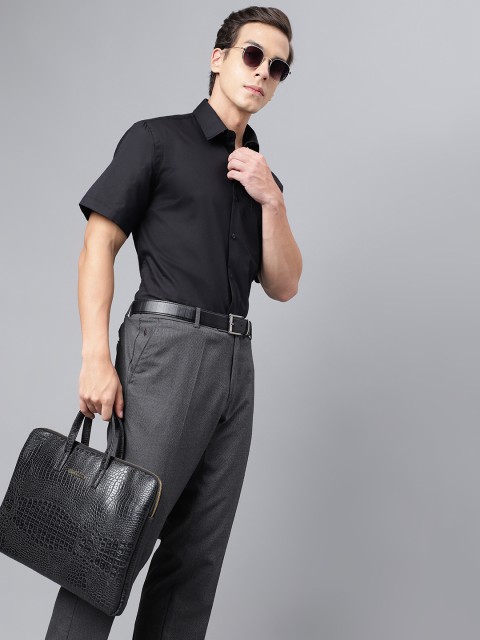 Hancock Men Black Slim Fit Solid Formal Shirt - Image 6