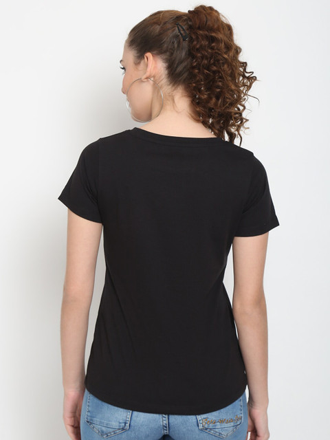 UnaOne Women Plus Size Pack Of 2 Black & Navy Blue Typography Printed Pure Cotton T-shirt - Image 4