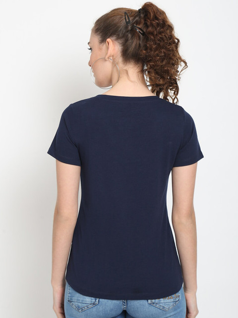 UnaOne Women Pack of 2 Black & Navy Blue Solid Plus Size T-shirt - Image 4