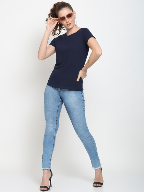 UnaOne Women Pack of 2 Black & Navy Blue Solid Plus Size T-shirt - Image 6