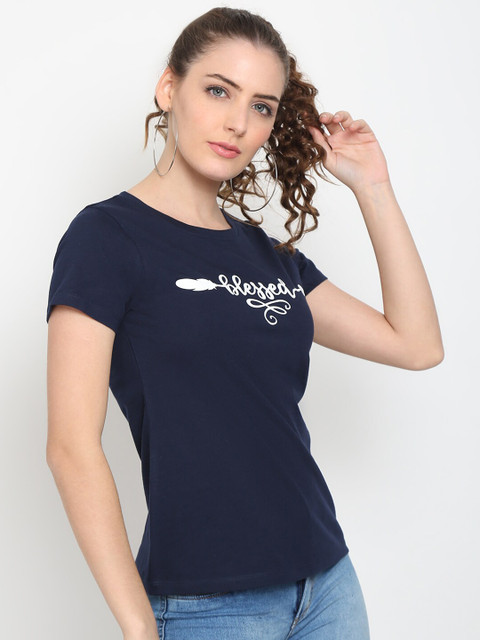 UnaOne Women Plus Size Black & Navy Blue Solid T-shirt Pack Of 2 - Image 3