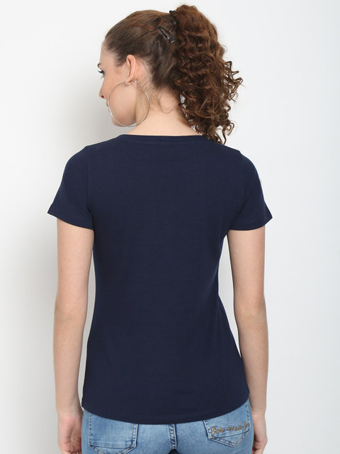 UnaOne Women Plus Size Black & Navy Blue Solid T-shirt Pack Of 2 - Image 5