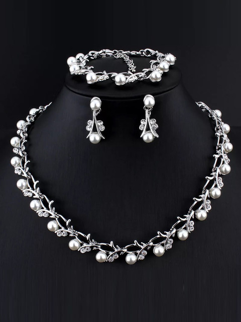 Shining Diva Fashion Silver-Plated Pearl Studded Jewellery Set
