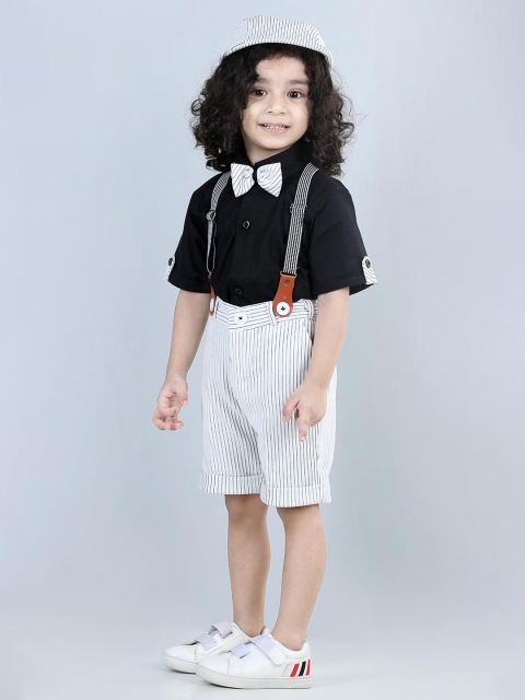 Aj DEZInES Boys Striped Shirt with Shorts & Cap Suspenders Clothing Set - Image 3