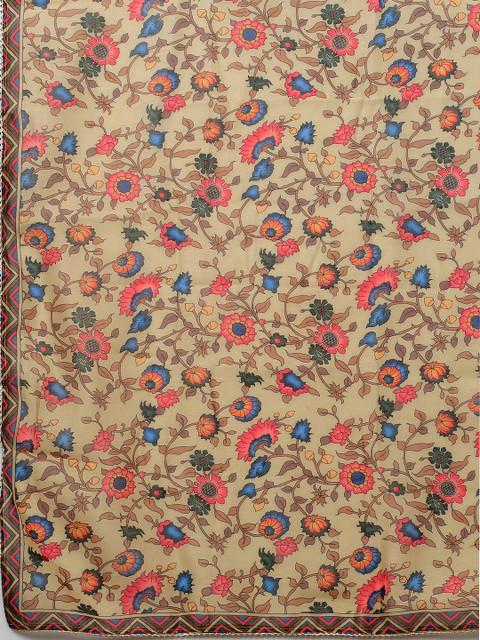 KALINI Women Beige Floral Yoke Design Straight Kurta with Trousers & With Dupatta