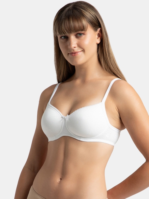 Jockey Wirefree Padded Plus Size Cotton Medium Coverage Tshirt Bra with Lace Styling -1723 - Image 2