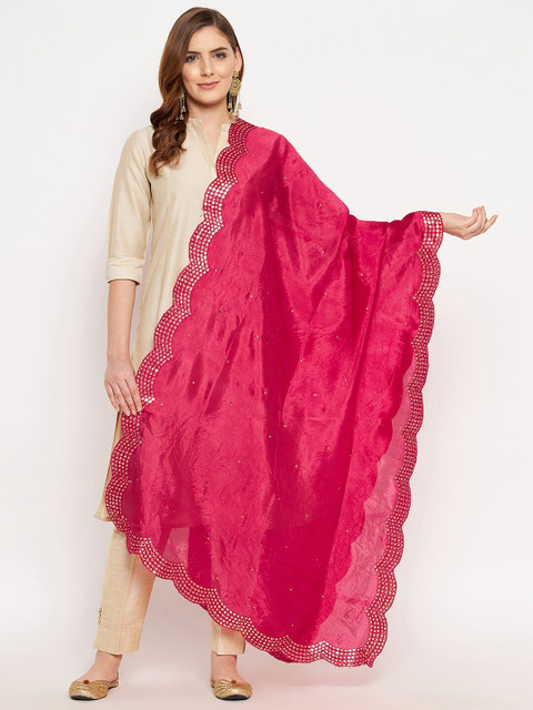 Clora Creation Magenta Embroidered Dupatta with Sequinned