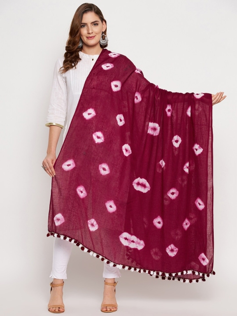 Clora Creation Maroon Printed Pure Cotton Tie and Dye Dupatta