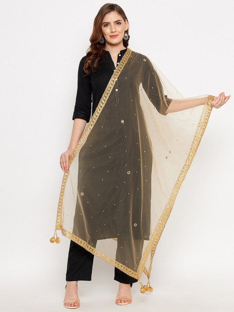 Clora Creation Gold-Toned Ethnic Motifs Dupatta with Sequinned