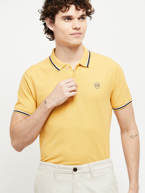 max Men Mustard Yellow Polo Collar T-shirt