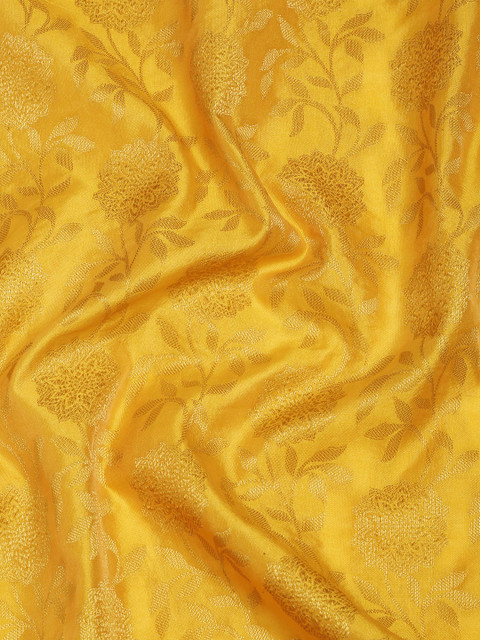 Royal Rajgharana Saree Yellow & Gold Floral Zari Silk Blend Celebrity Banarasi Sarees - Image 6