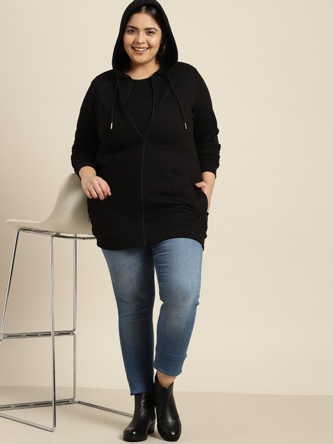 Sztori Women Plus Size Black Solid Hooded Sweatshirt - Image 5