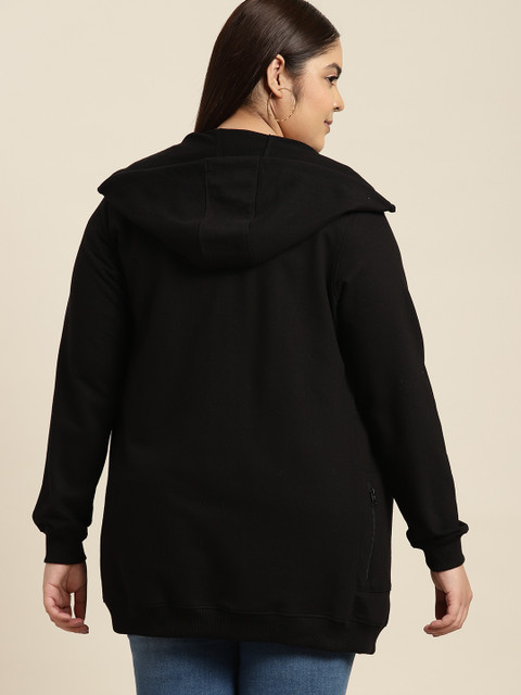 Sztori Women Plus Size Black Solid Hooded Sweatshirt - Image 4