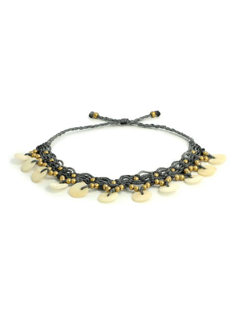 EL REGALO Off White & Grey Beaded Anklet