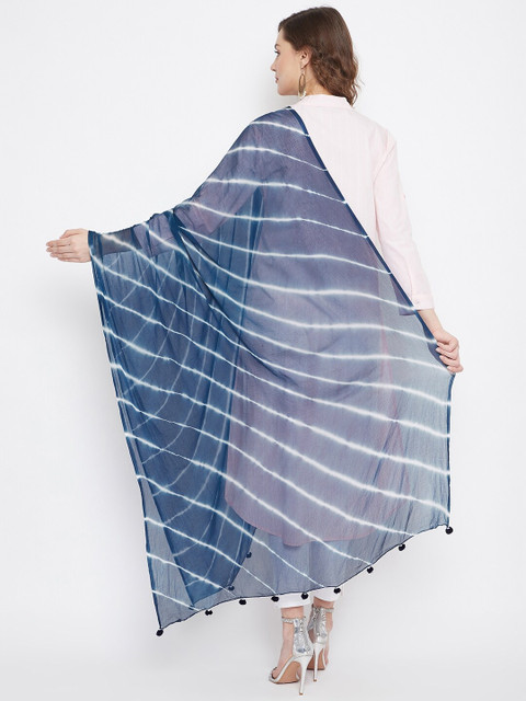 Clora Creation Navy Blue & White Striped Dupatta - Image 4