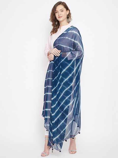 Clora Creation Navy Blue & White Striped Dupatta - Image 3
