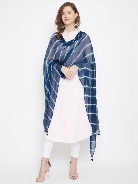 Clora Creation Navy Blue & White Striped Dupatta - Image 5