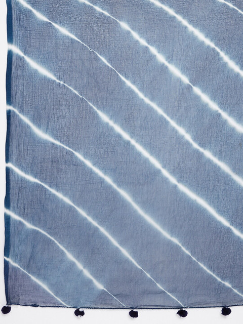 Clora Creation Navy Blue & White Striped Dupatta - Image 2