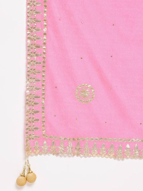 Clora Creation Pink & Gold-Toned Ethnic Motifs Embroidered Velvet Dupatta with Gotta Patti - Image 2