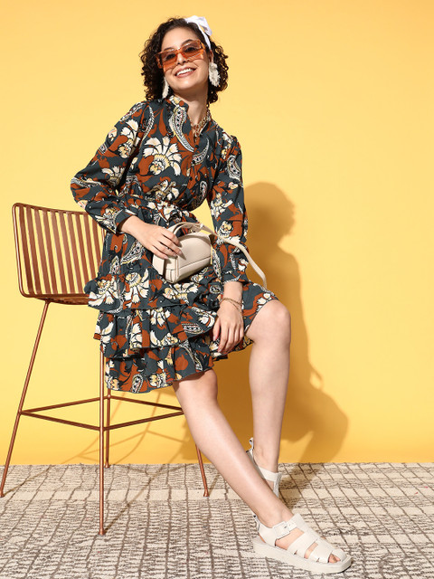 plusS Women Attractive Charcoal Floral Vacay Attire