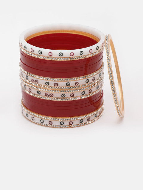 PANASH Set Of 24 Gold-Plated Red AD Stone Studded Chuda Set - Image 2