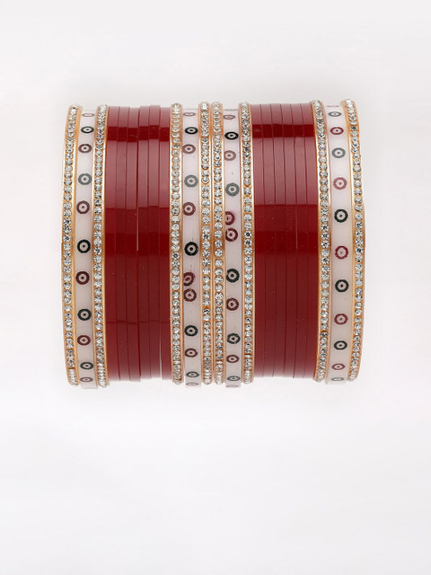 PANASH Set Of 24 Gold-Plated Red AD Stone Studded Chuda Set - Image 3