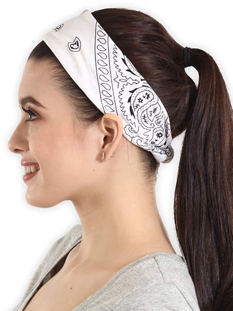 Aadikart White Cotton Paisley Printed Bandana - Image 4