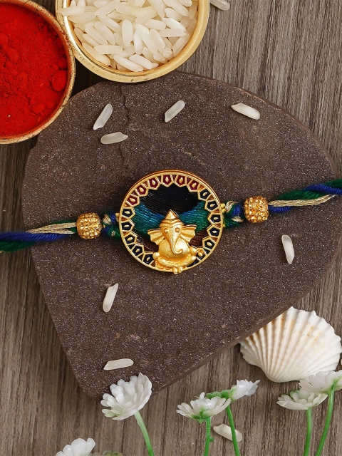 eCraftIndia Blue & Green Ganesha Rakhi Set - Image 2