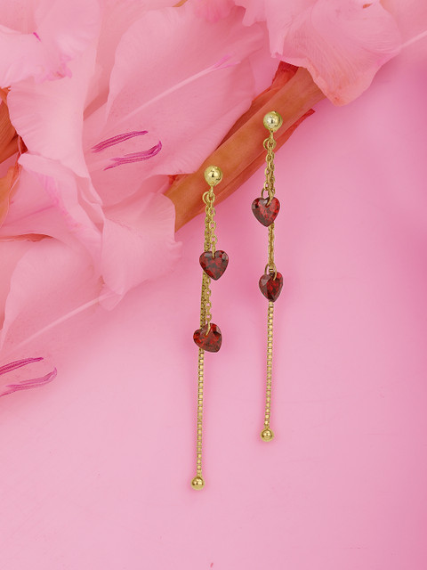 Carlton London Gold-Toned & Red Contemporary Drop Earrings