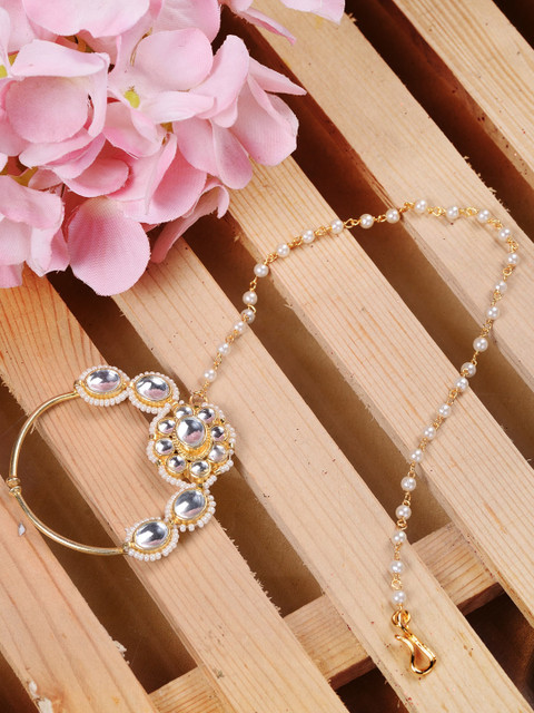 Saraf RS Jewellery Gold-Plated Gold Kundan Studded Bridal Nosepin