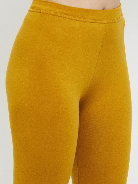 max Women Mustard-Yellow Solid Cotton Ankle-Length Leggings - Image 5