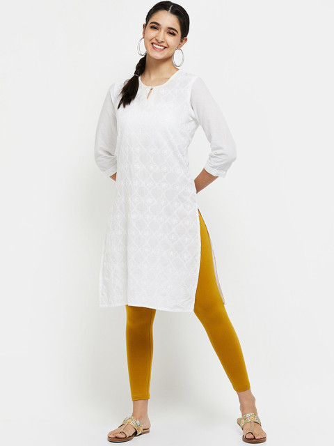 max Women Mustard-Yellow Solid Cotton Ankle-Length Leggings - Image 4