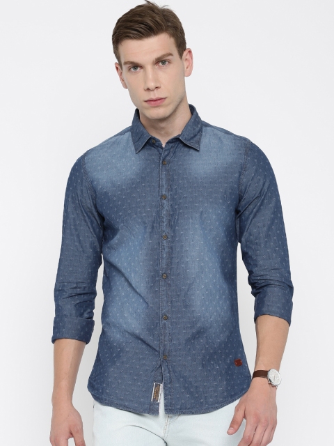 Being Human Clothing Men Blue Self Design Slim Fit Casual Shirt