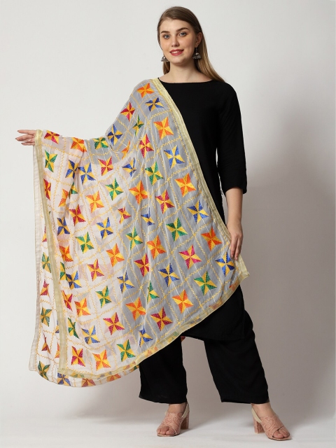 WEAVERS VILLA White & Blue Embroidered Dupatta with Thread Work - Image 5