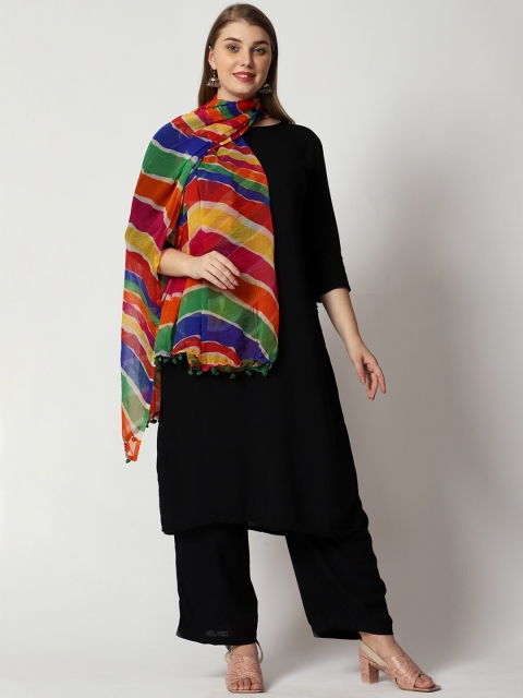 WEAVERS VILLA Blue & Red Striped Leheriya Dupatta - Image 5